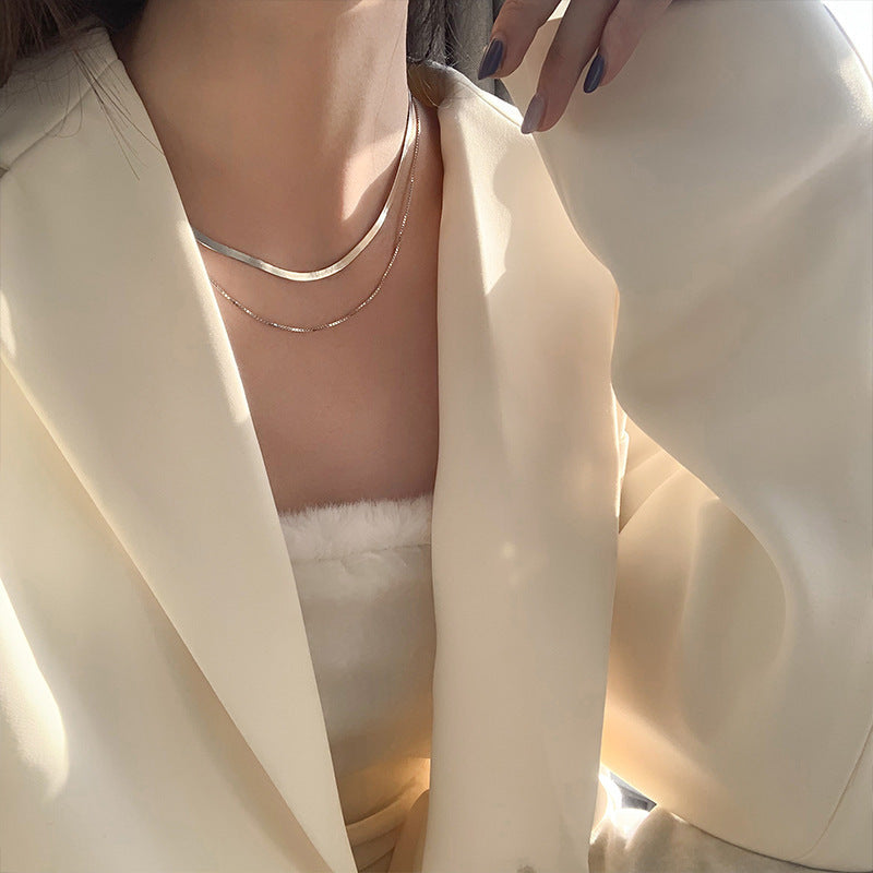 DOUBLE LAYER SNAKE BONE STERLING SILVER NECKLACE