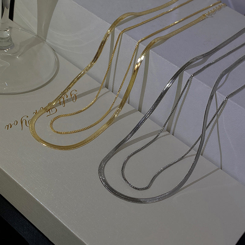 DOUBLE LAYER SNAKE BONE STERLING SILVER NECKLACE