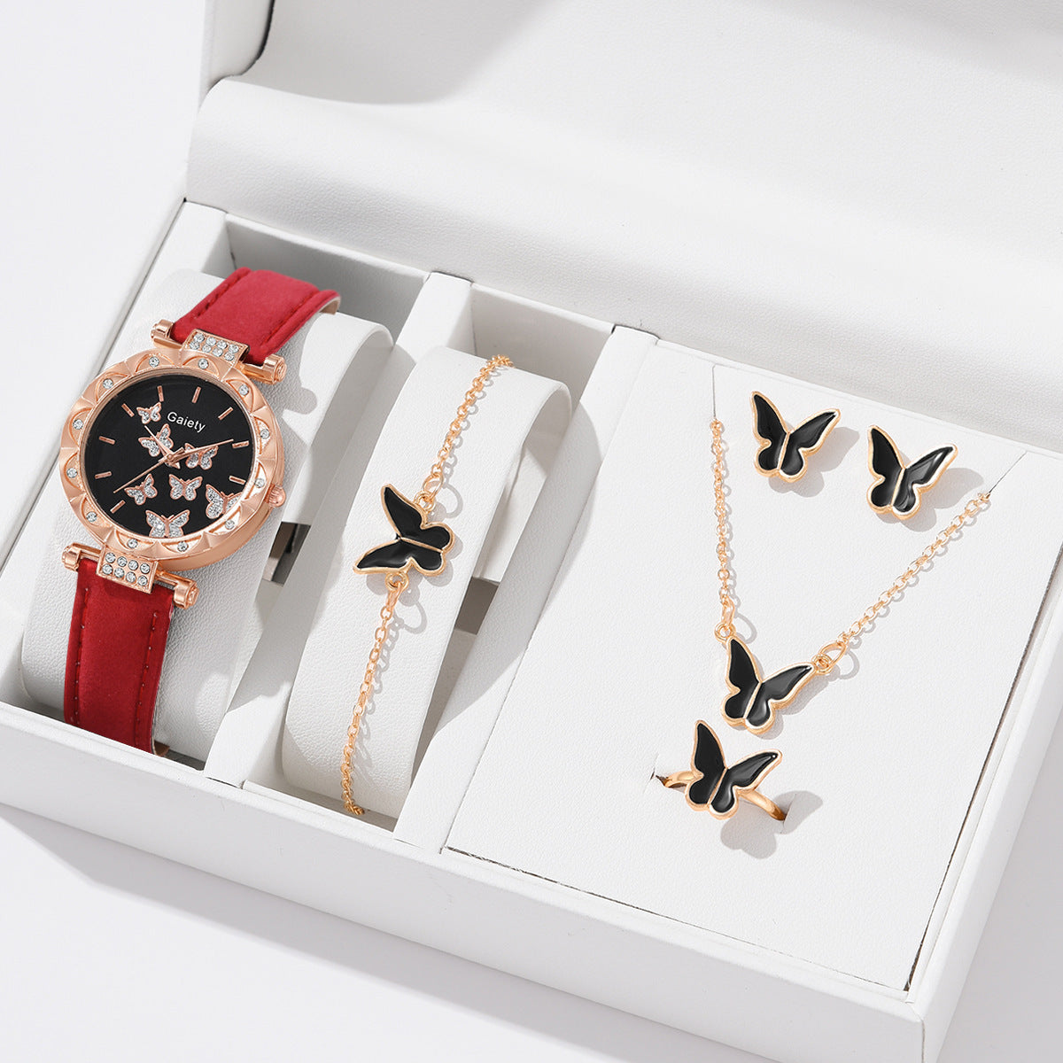 BUTTERFLY DIGITAL LEATHER WATCH SET
