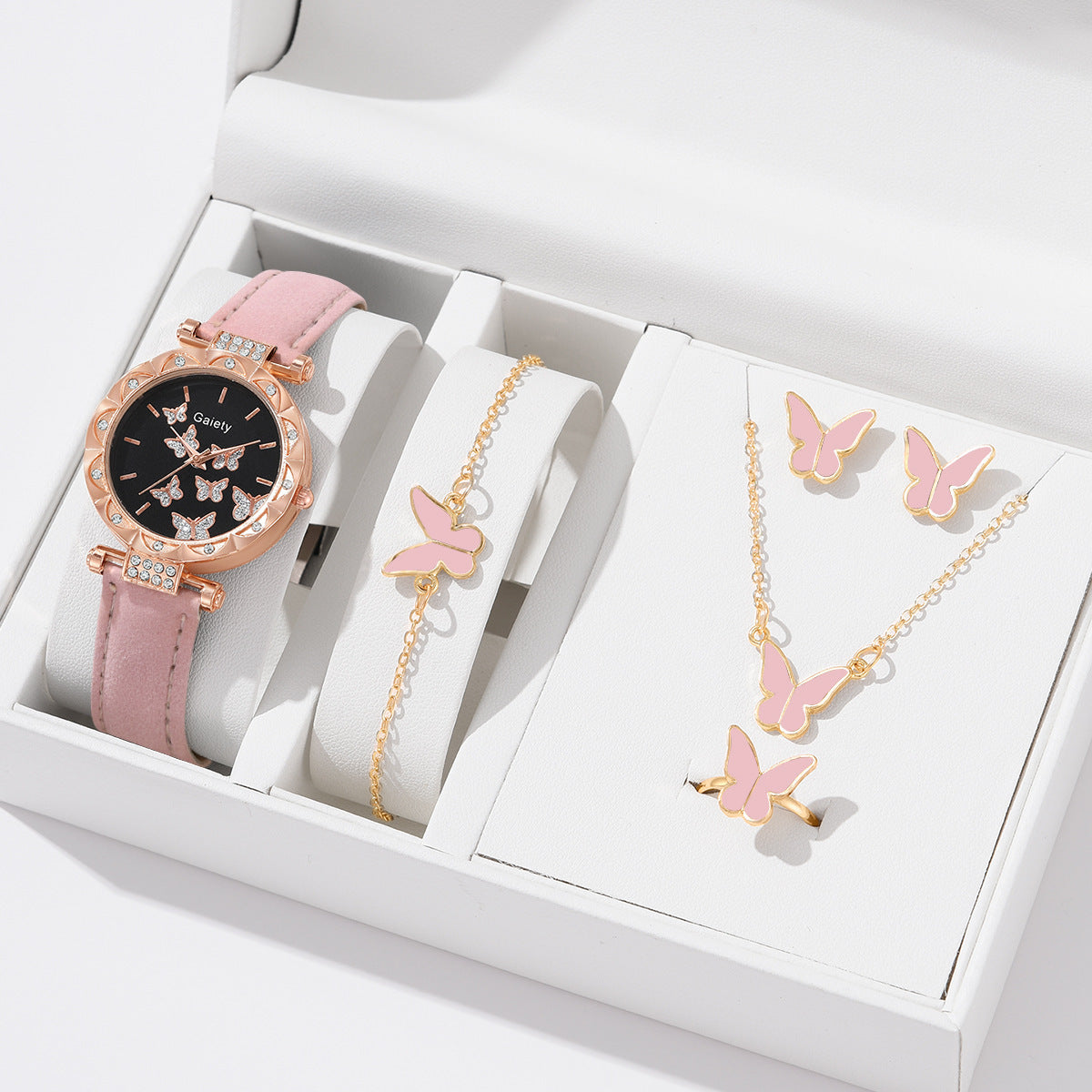 BUTTERFLY DIGITAL LEATHER WATCH SET
