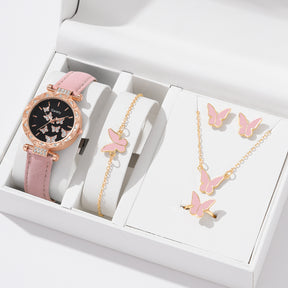 BUTTERFLY DIGITAL LEATHER WATCH SET