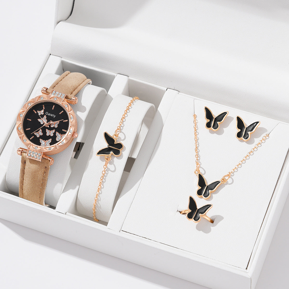 BUTTERFLY DIGITAL LEATHER WATCH SET