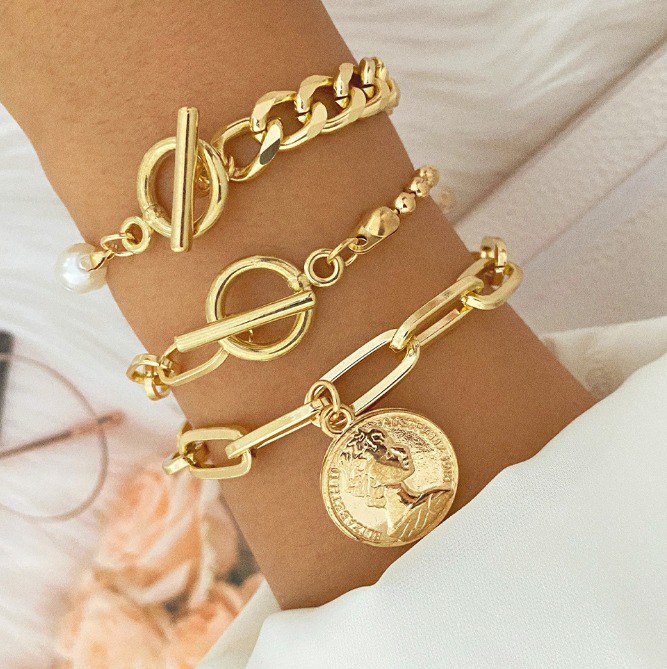 STACKING THICK CHAIN BRACELET SET