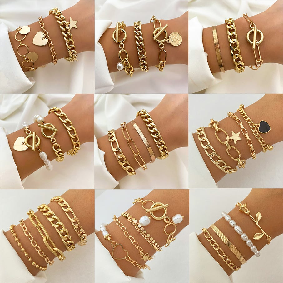 STACKING THICK CHAIN BRACELET SET