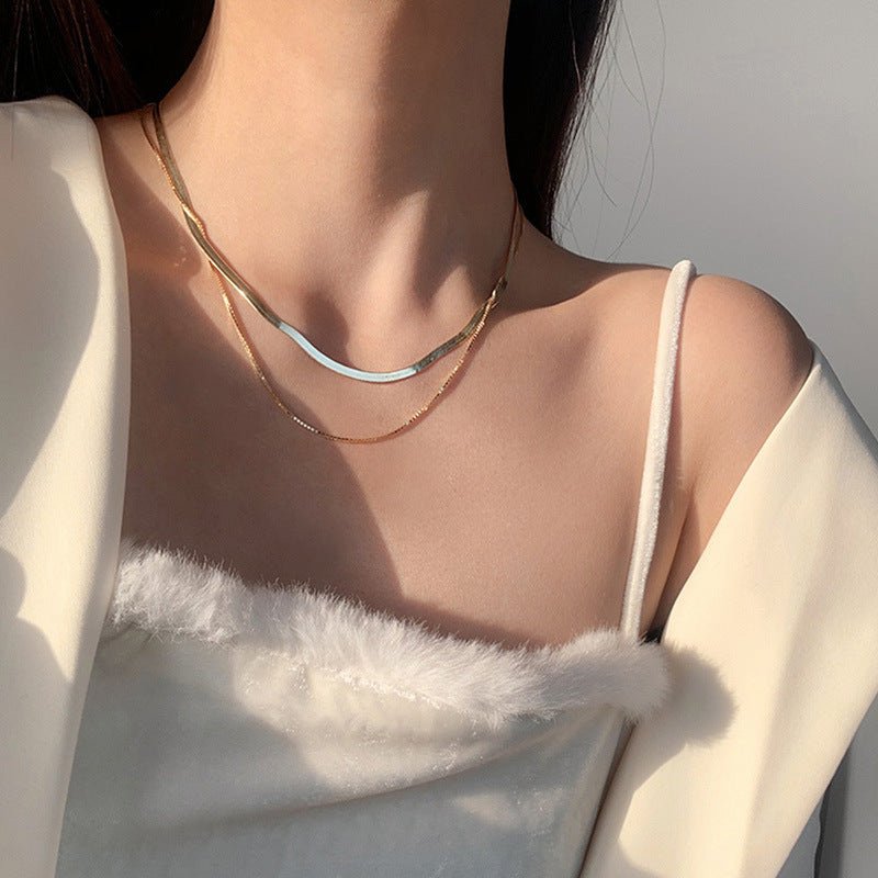 DOUBLE LAYER SNAKE BONE STERLING SILVER NECKLACE