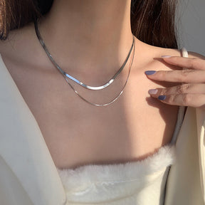 DOUBLE LAYER SNAKE BONE STERLING SILVER NECKLACE